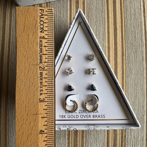 18k Gold Plated Earring Set Studs and Hoop - Picture 2 of 3